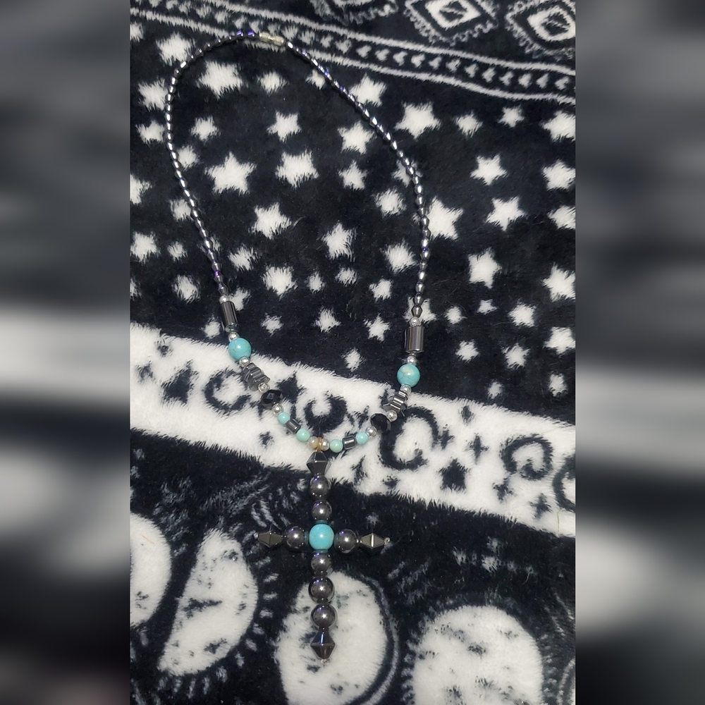 Vintage Hematite Cross Necklace